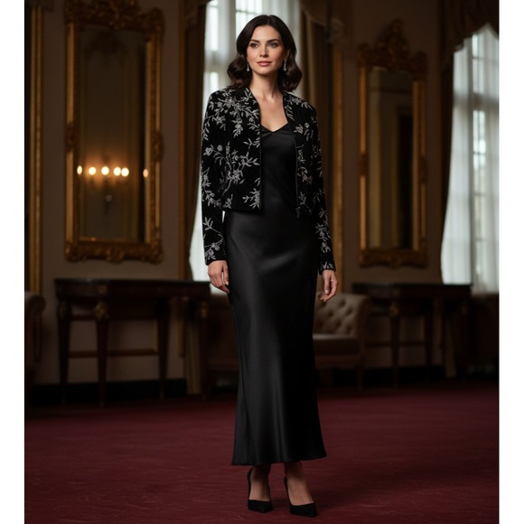 Vintage Jessica Howard Shimmering Cropped Jacket 8 Glam Luxe Dressy Formal Wear - Picture 1 of 8